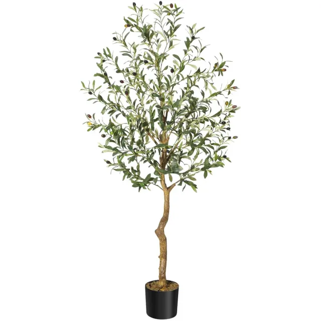 Mosh Stories Realistische Kunst Olijfboom – Decoratieve Nep Plant voor Binnen - Onderhoudsvrije Kunstboom met Stevige Pot Bruin/Groen