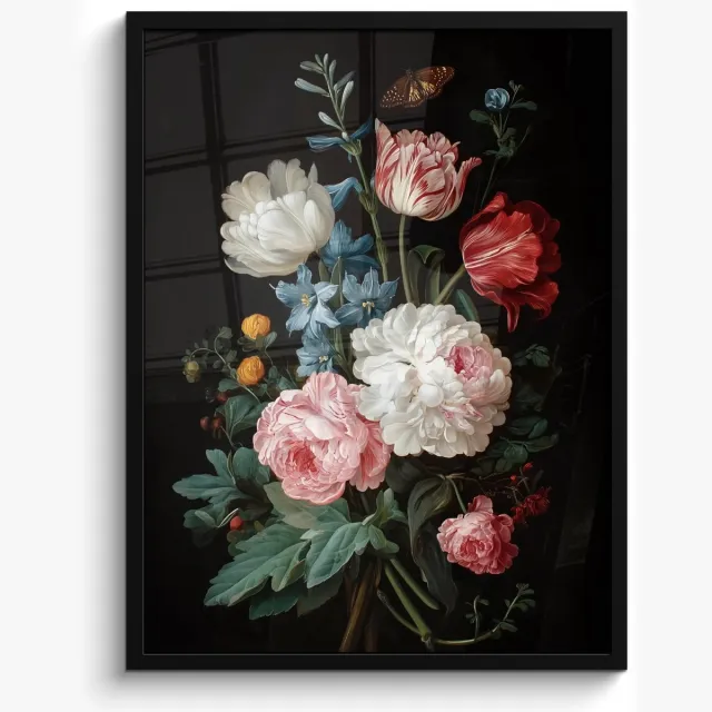 FrameYourWall Poster in lijst - Fotolijst 50x70 cm - Posters - Boeket - Kleurrijk - Klassiek - Posterlijst zwart - Decoratie - Wanddecoratie woonkamer - Muurdecoratie slaapkamer