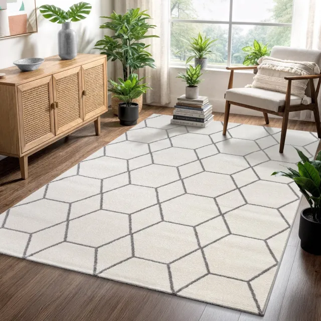 Muratap Trellis Uni Laagpolig Vloerkleed Crème- 80x200 CM Creme