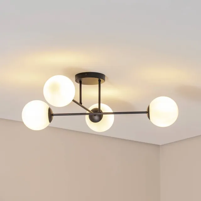 Emibig LIGHTING - plafondlamp - 4lichts - Staal, glas - H: 26 cm - E14 - zwart, wit opaal