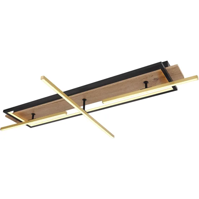 Globo Lighting Plafondlamp Zwenkbaar/kantelbaar LED 1x spot Messing houtlook Zwart