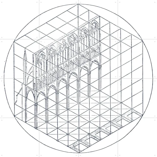 IXXI Facade, Aster Edition - 80 x 80 cm - Grote wanddecoratie en posters - Technische Tekening, Illustraties, Line art, Geometrische Kunst, Woonkamer Lichte tinten / Zwart