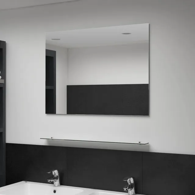 vidaXL Wandspiegel met schap 80x60 cm gehard glas Zilver