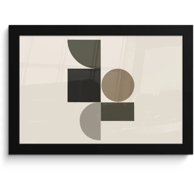 FrameYourWall Poster in lijst - Fotolijst 30x20 cm - Posters - Aardetinten - Abstracte compositie - Eenvoudige vormen - Posterlijst zwart - Decoratie - Wanddecoratie woonkamer - Muurdecoratie slaapkamer Aardetinten - Vormen