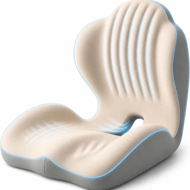 Gloovon Orthopedisch zitkussen - Verlicht rug- en stuitbeenpijn - Geschikt voor kantoor, auto en thuis - Traagschuim - 44x40x37 cm - Gebroken wit Niet kopen2