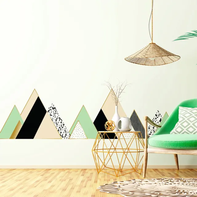 Ambiance Sticker Muurstickers - Decoratie voor slaapkamer/woonkamer - Gigantische Scandinavische bergen muursticker IMATONG - 110x165cm Multi color