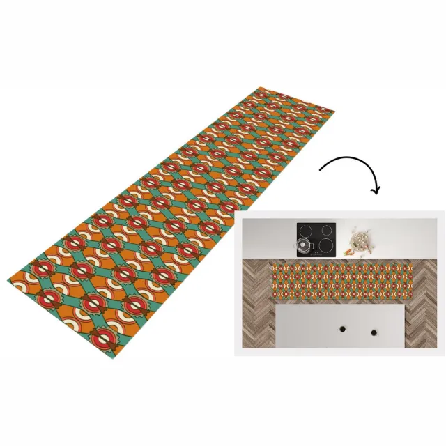 KitchenYeah Keukenloper - Keukenmat vinyl Design - Retro - Oranje - Abstract - Keukenmatten loper - Keuken vloerkleed tapijt, foto 5
