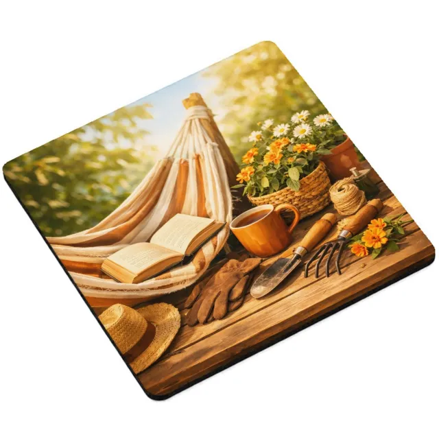 Mr Cadeautjes MDF magnetische fotolijst vierkant 9,5 - design Een tuinbank of hangmat in een rustige tuin met hobbyspullen | cadeau Wit