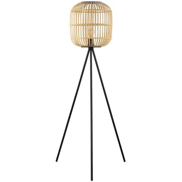 EGLO Bordesley Vloerlamp - E27 - 139 cm - Zwart|Natuur Zwart;Lichtbruin;