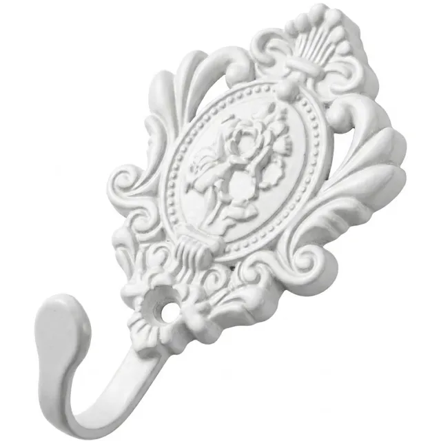 NUVEX Witte metalen kapstok haak dames en heren ornament vintage wandhaak bohemian stijl decoratieve jas haak voor badkamer slaapkamer entree met klassieke reliëfdetails en eenvoudige montage
