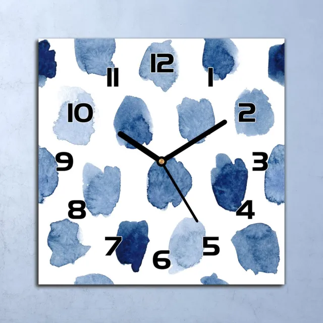 Coloray Wandklok - Abstracte vlekken Glazen Wandklok - 30x30 cm - Blauw Wandklok - Wandklok Vierkant - Wandklok Industrieel - Wandklok Keuken - Stille Wandklok Blauw - Abstracte vlekken - Zwarte Handen