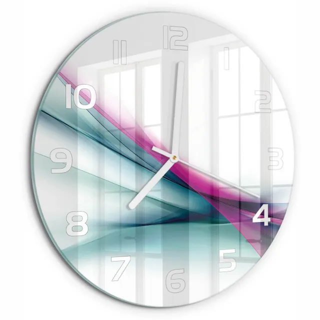 TULUP Wandklok - Golfabstractie Gekleurde Glazen Klok - fi30 cm - Veelkleurig Glazen Klok Met Print - Witte handen - Ronde Klok - Moderne Wandklok Glas - Wandklok Glas Decoratie