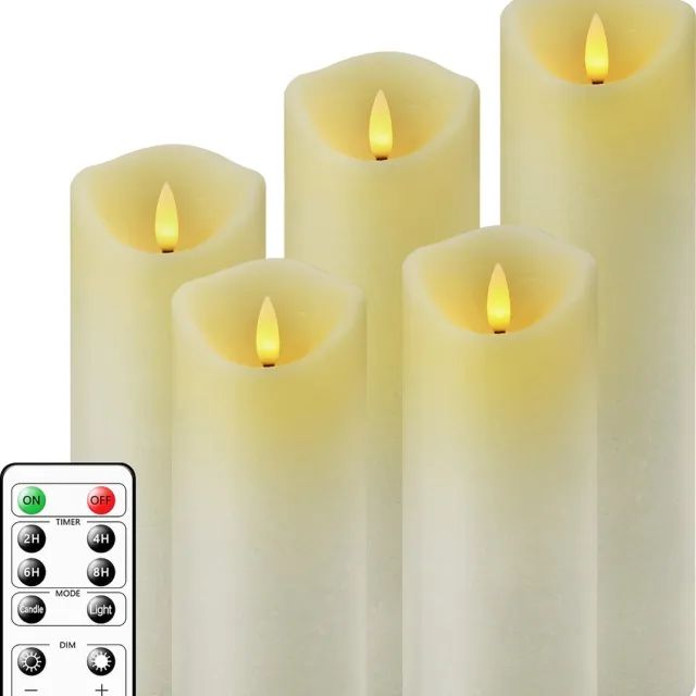 Moli LED kaarsen 5 stuks kaarsen met echt vlam effect, led kaars ,batterijen,echte waskaarsen met afstandsbediening Wit Creme Geel Beige