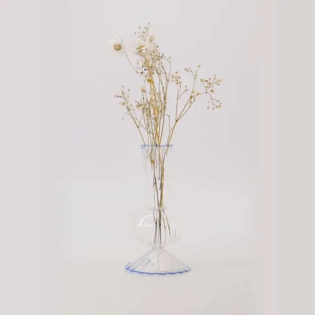 Zusss Vaasje Glas Ribbel - Transparant / Blauw - Ø7x13,5Cm