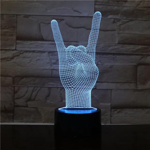 MC Living 3D Led Lamp Met Gravering - RGB 7 Kleuren - Rock & Roll Hand