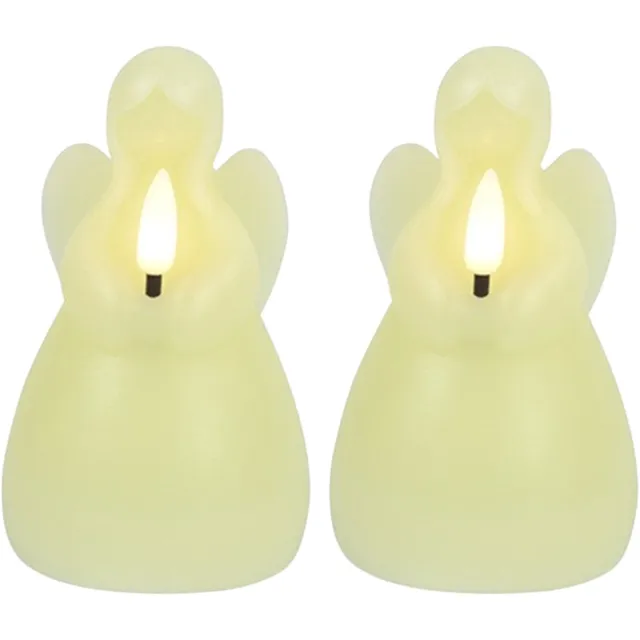 Countryfield LED kaars engel - 2x - creme wit - H14,5 cm - wax kaars op batterijen - kaarsen - kerst thema - kerstkaarsen
