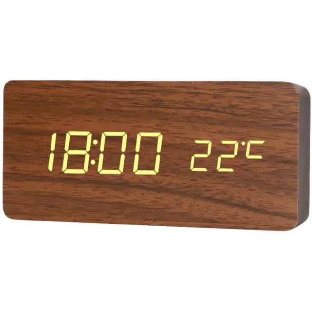 Flintry Houten Digitale Wekker - Multifunctionele Slimme Wekker - Usb-Aangedreven Led-Wekker Met Temperatuurweergave, Geschikt Voor Slaapkamers, Kantoren, Reizen En Als Decoratief Item Voor Op Het Bureau - Bruin