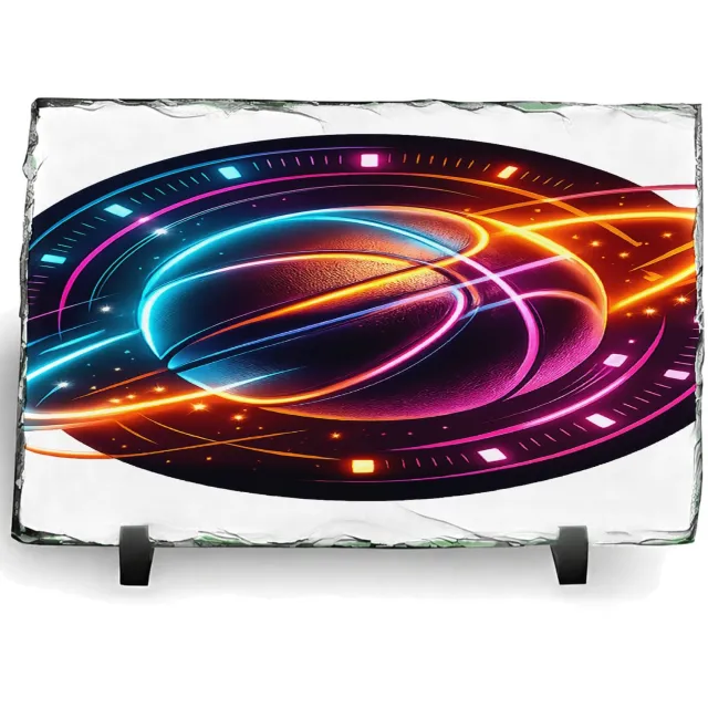 Mr Cadeautjes Leisteen rechthoek 14 x 19,5 - design Neon sportenergie met een dynamisch object in het midden | cadeau Wit