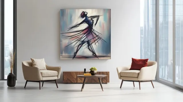 Trendex Global Vierkant Canvas Schilderij - Abstract - Kunst - Stroom van Elegantie - 60x60x2 cm Kleurrijk
