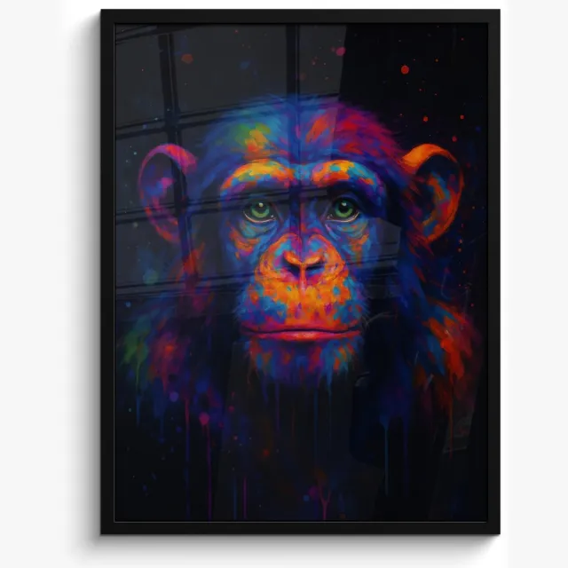 FrameYourWall Poster in lijst - Fotolijst 50x70 cm - Posters - Kleurrijk - Aap - Abstract - Posterlijst zwart - Decoratie - Wanddecoratie woonkamer - Muurdecoratie slaapkamer