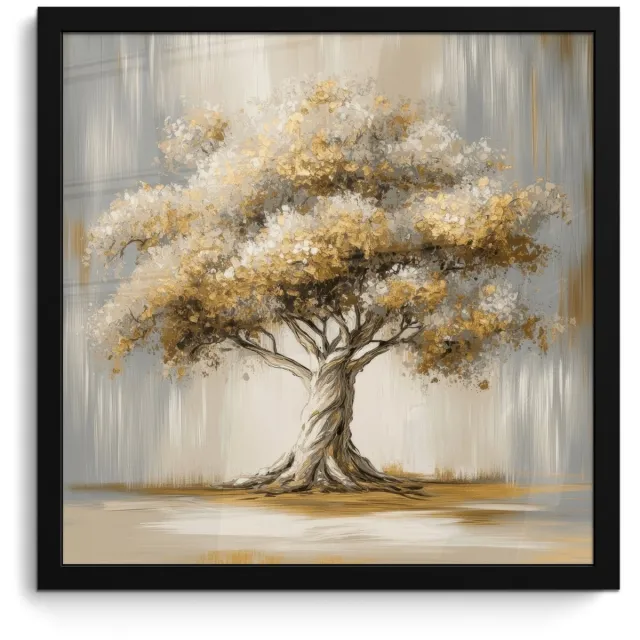 FrameYourWall Poster in lijst - Fotolijst 40x40 cm - Posters - Boom - Bladeren - Abstract - Wit - Posterlijst zwart - Decoratie - Wanddecoratie woonkamer - Muurdecoratie slaapkamer