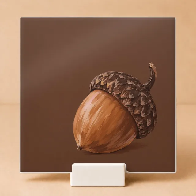 Bedruk King Natuurlijke Eikel Tegel – Sfeervolle Keramische Decoratietegel voor Natuurliefhebbers en Herfstfans - 11 x 11 cm met houder Wit