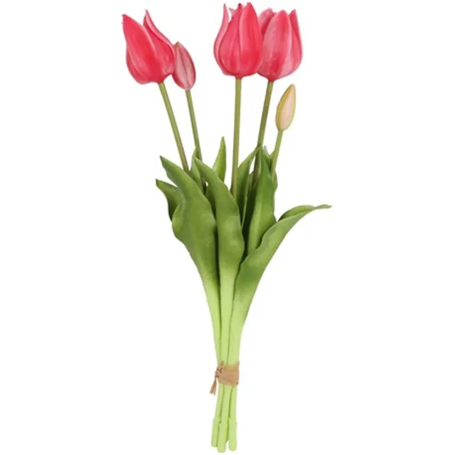 Countryfield Kunst tulpen boeket Greigii - 5x stuks - roze - real touch - 45 cm - levensechte kunstbloemen