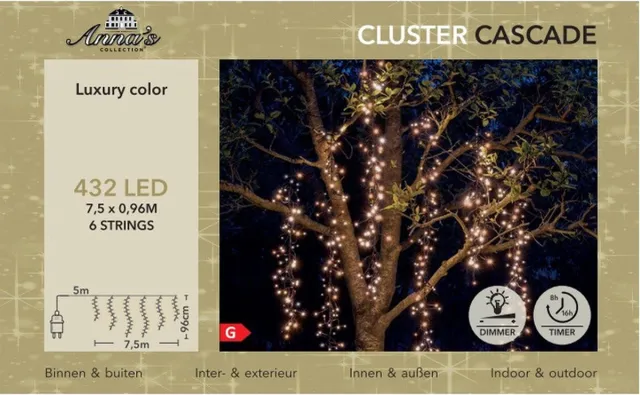 Anna's Collection Cascade clusterverlichting - 432 led lampjes - warm wit - 750 cm