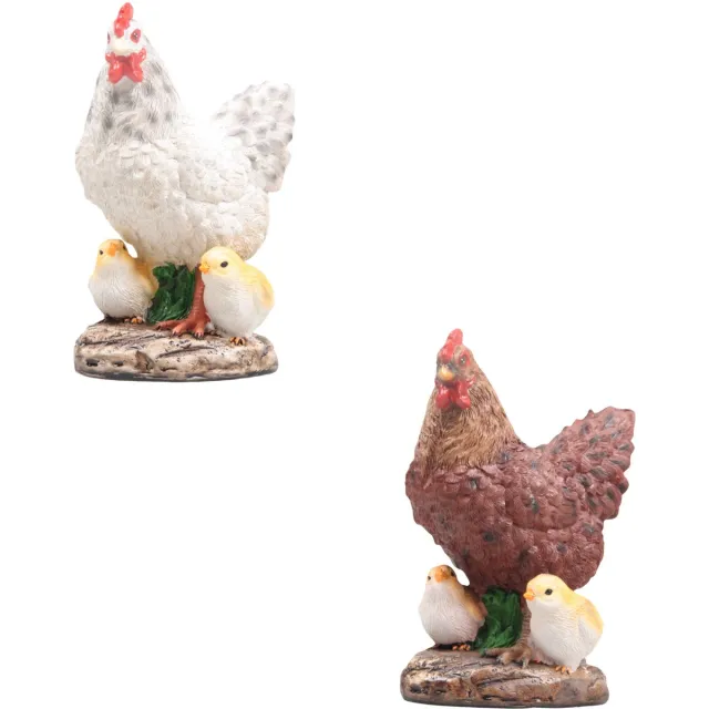 Farmwood Animals Farmwood Kip met kuiken tuin beeldje 2x - voor binnen/buiten - 15 x 10 x 20 cm - dieren tuinbeelden - bruin/wit Multi
