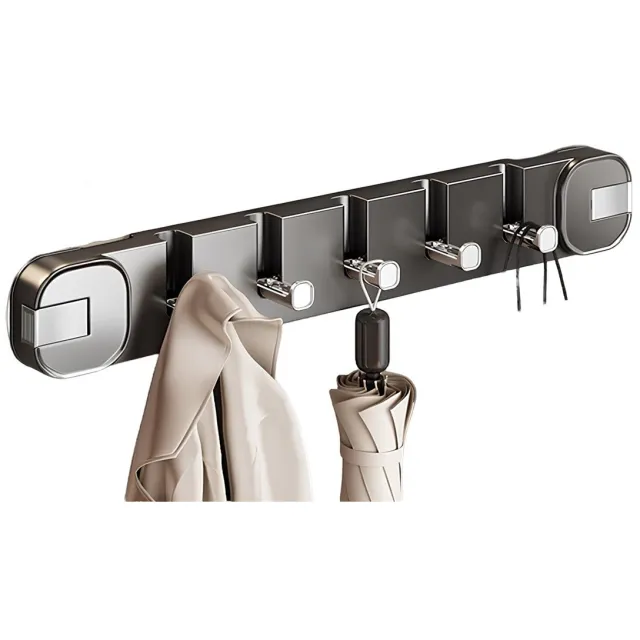QTTVBTNA Vierkante kapstok met zuignappen, wandmontagehaken zonder boren, flexibel en opvouwbaar, met 5 haken, geschikt voor entrees, badkamers en achter deuren (As, 40 cm) Grijs