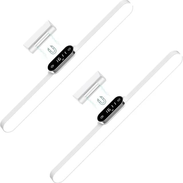 KZQ Magnetische Ledlampen 2 Stuks, Draadloos Oplaadbaar Onderkastlampje met Tijdweergave, 3 Kleurtemperaturen en Stapsgewijs Dimmen, 80° Verstelbare Hoek, Voor Keuken, Slaapkamer en Studentenkamers Wit