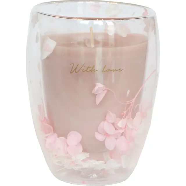 Creaties van hier MY FLAME - Sojakaars in dubbelwandig glas - WITH LOVE - Geur: Green Tea Time - Branduren: 50u - Maat: 11,5 x 8 cm