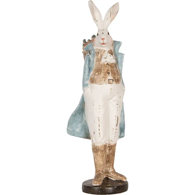 Clayre & Eef Decoratie Beeld Konijn 38 cm Wit Blauw Kunststof