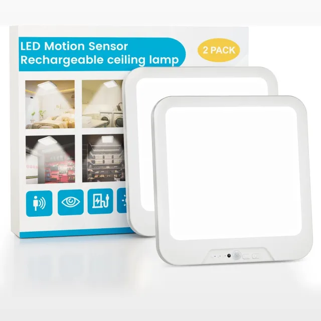 Allero Plafondlamp - Plafondlampen - Led Lamp - Oplaadbaar - 2 Stuks - Wit - Afstandsbediening - Bewegingssensor - 3 Kleurtemperaturen