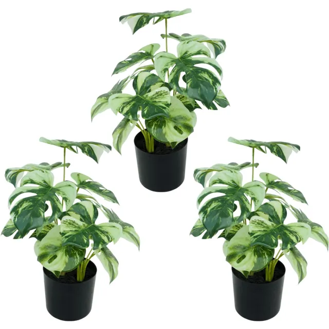 PrettyPlants 3st. Monstera Kunstplant 40cm | Kunstplanten voor binnen | Monstera Nepplanten | Kleine Kunstplanten | Set van 3 kunstplanten | Kunst gatenplanten | Kleine kunstplant | Neppe Monstera plant | Monstera Kunstplant | Levensechte Kunstplant Groen