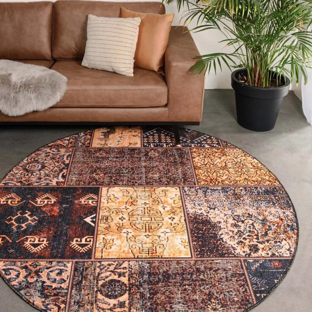 Heritaged Patchwork vloerkleed rond - Fade No.1 goud/bruin 305