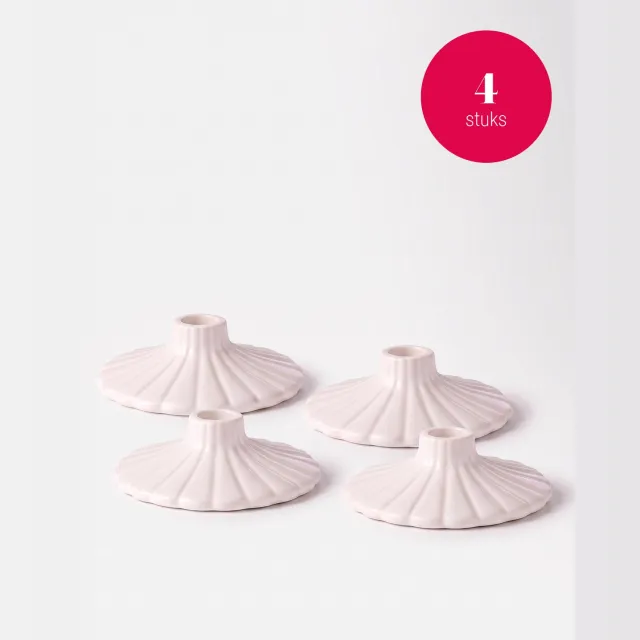 vtwonen Kandelaars - Keramiek - Wit - Set van 4 - 8 x 2,5 cm