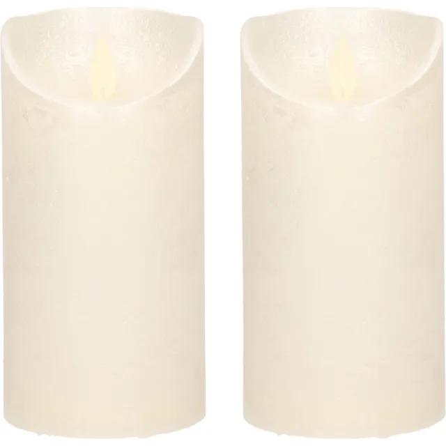 Anna's Collection Led kaars/stompkaars - 2x - creme/parel wit - H15 x D7,5 cm - wax - bewegende vlam