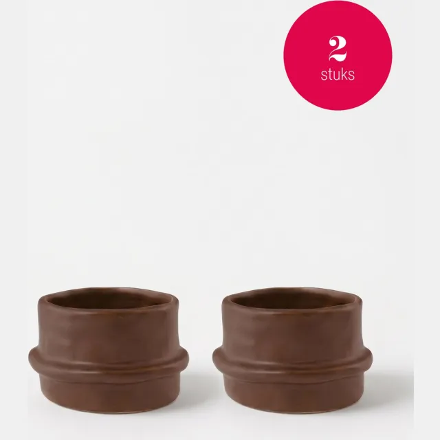 vtwonen Waxinelichthouders Straight - Karamel - Set van 2 - Keramiek - 8,5 x 5,5 cm