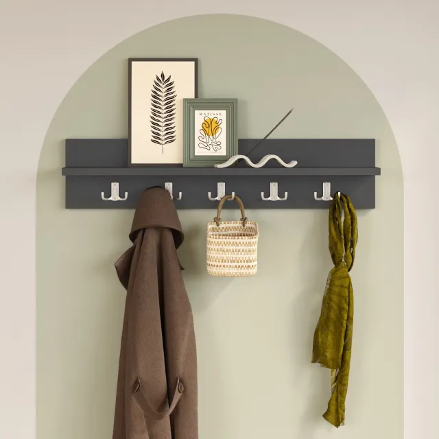 LUNOR Leon - Kapstok - Wandkapstok- 5x2 haken - Antraciet - 80 cm