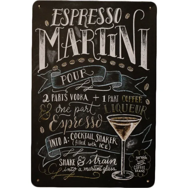 Cave & Garden Wandbord - Espresso martini - Metalen wandbord - Mancave - Metalen borden - Mancave decoratie - metal sign - Cocktails - Bar decoratie - Retro - Decoratie - UV bestendigt - 20 x 30cm - Wandbord - Dec zwart/Wit