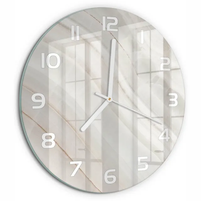 TULUP Wandklok - Marmertextuur Wandklok Glas Met Motief - fi30 cm - Beige Decoratieve Glazen Klok - Witte handen - Ronde Klok - Gekleurde Glazen Klok - Glazen Klok Met Print