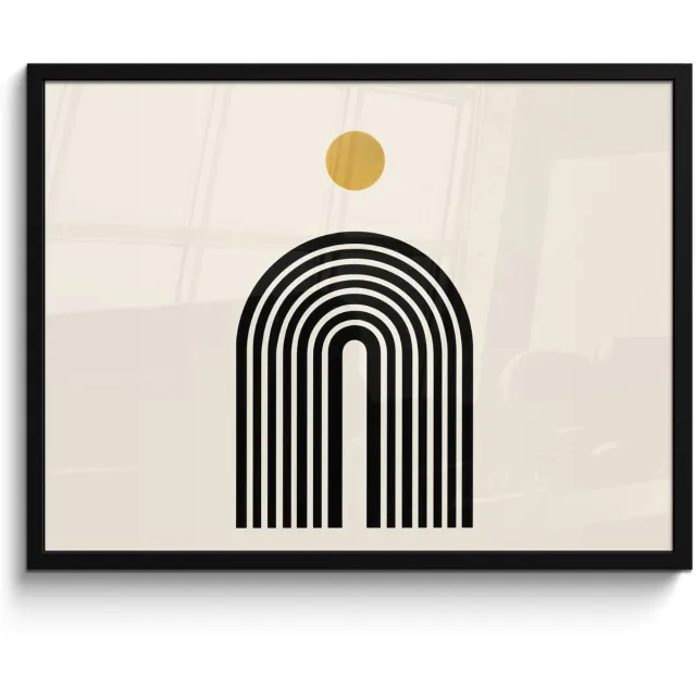 FrameYourWall Poster in lijst - Fotolijst 70x50 cm - Posters - Minimalistisch - Zwarte boog - Gouden cirkel - Posterlijst zwart - Decoratie - Wanddecoratie woonkamer - Muurdecoratie slaapkamer Boog - Cirkel
