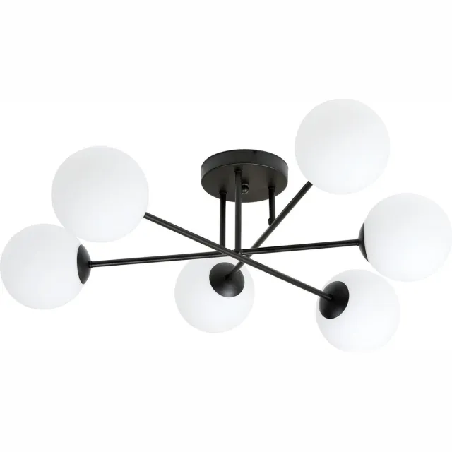 Emibig Grote zwarte plafondlamp met melkglas bollen 6x E14 - Perfecte verlichting voor elke ruimte Zwartachtig