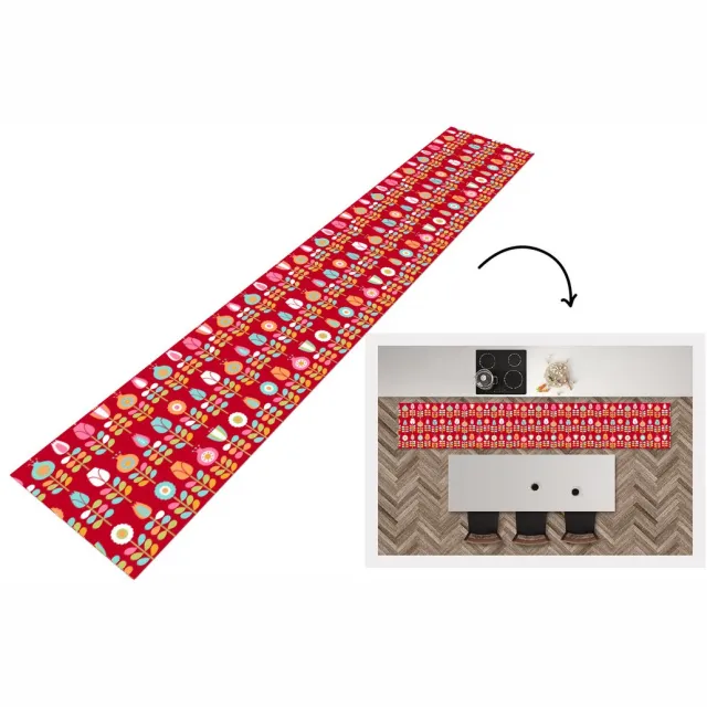KitchenYeah Keukenloper 300x50 cm - Keukenmat vinyl Patronen - Bloemen - Retro - Rood - Keukenmatten loper - Keuken vloerkleed tapijt