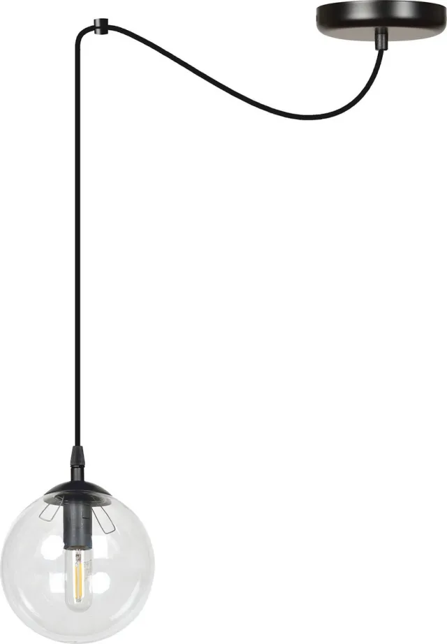 Emibig Uppsala zwarte 1L pendel lamp transparant glas E14 - Perfect voor sfeervolle verlichting Zwartachtig