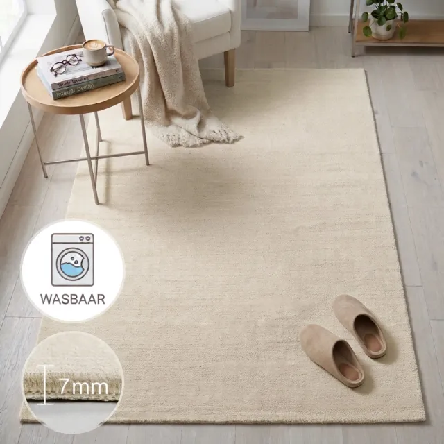Moonay Istanbul vloerkleed - Laagpolig 7 mm - Wasbaar & antislip - Creme - 160x230 cm