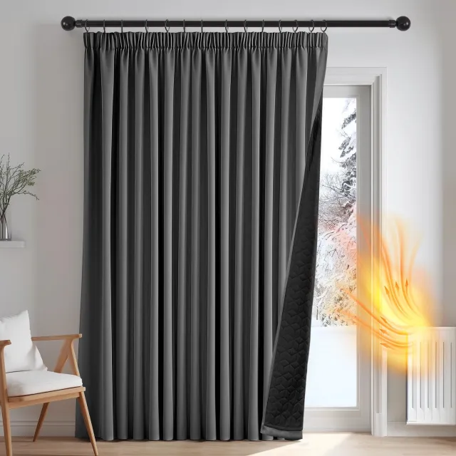 Famanu Verduisterende gordijnen met strepen, dikke stof voor woonkamer en deuren, thermisch isolerend, 140×260 cm, grijs, 1 stuk, ideaal voor ongestoord slapen