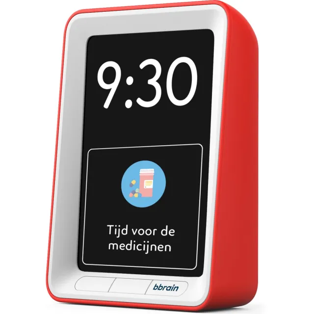 BBrain Sprekende Kalenderklok | Gesproken herinneringen | Natuurlijke stem | Zelf herinneringen inspreken | Medicatie alarm | Rood