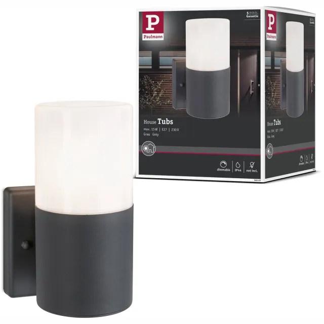 Paulmann Wandarmaturen voor buiten Tubs IP44 rond 105x175 mm max. 15W 230V Grijs mat Metaal, Kunststof